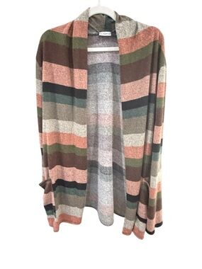 EGY California 1XL Striped Open Front Cardigan With Pockets